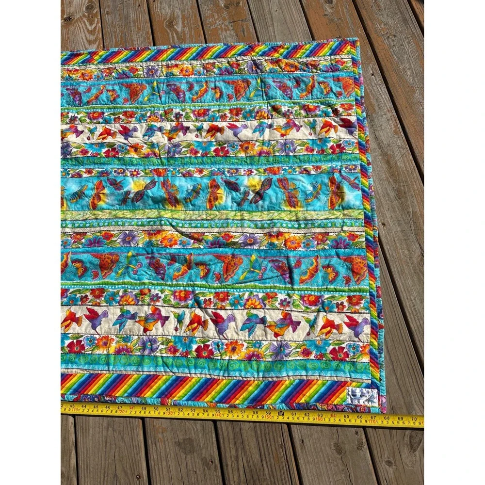 Project Linus Sparkle Handmade Quilt Hummingbird Butterfly Floral Rainbow 67x36